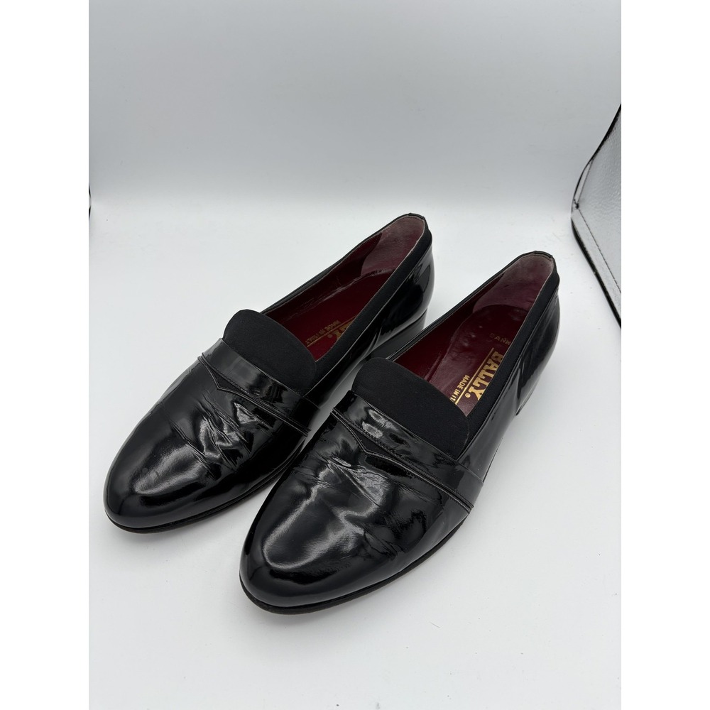 Bally Shoes Mens Size 9 Black Patent Leather Loafers Banner Made In Italy